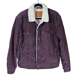Levi's Sherpa Trucker Jacket Corduroy Womens M Mauve Purple Lined Snap Front
